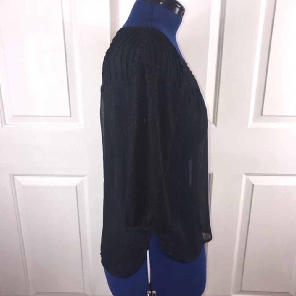 LC Lauren Conrad M semi sheer black metallic stripes flowing 3/4 sleeve top - Picture 3 of 8